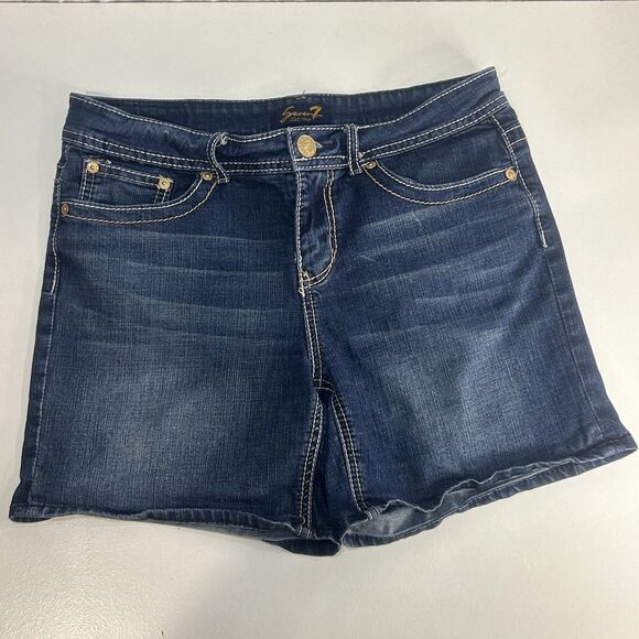 Seven 7 Women’s Dark Wash Denim Jean Shorts Size 10 Embroidered Back pockets - Picture 2 of 8